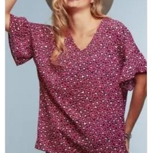 Pink( Fuchsia) V-Neck Top w/ Leopard